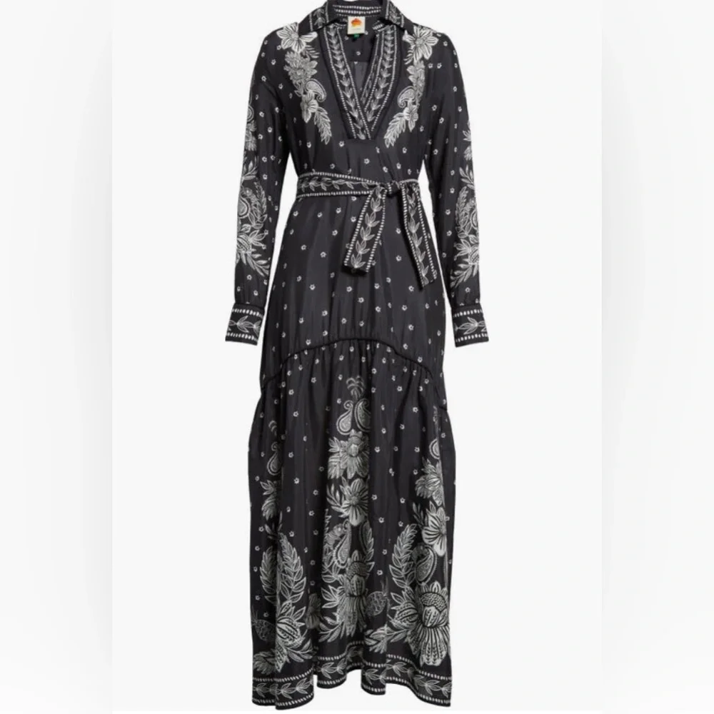 NWT $275 Farm Rio Paisley Bloom Long Sleeve Dress, PAISLEY BLOOM BLACK, XS + M! - Picture 5 of 7
